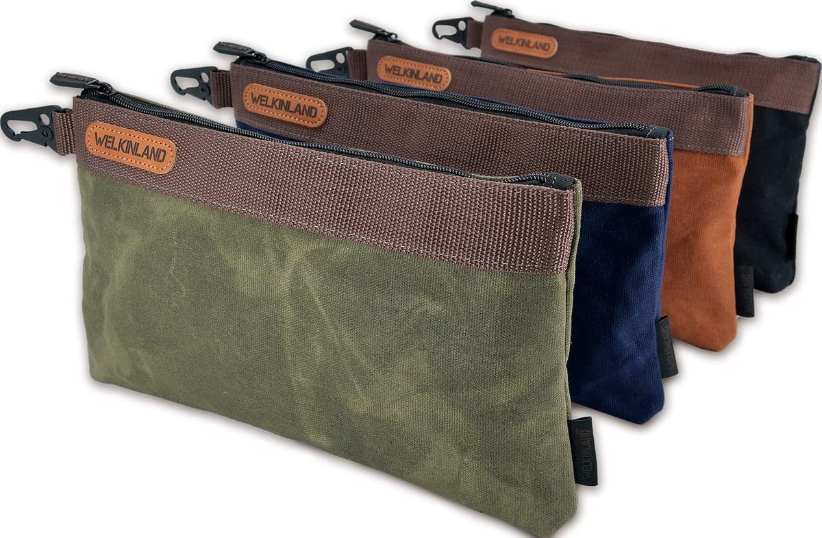 SnelShoppen - Heavy Duty Canvas Tool Bag - 4 Stuks, 12 Inch, Waterproof, Waxed Canvas met Zipper voor Tuin, Klussen, Outdoor Werk