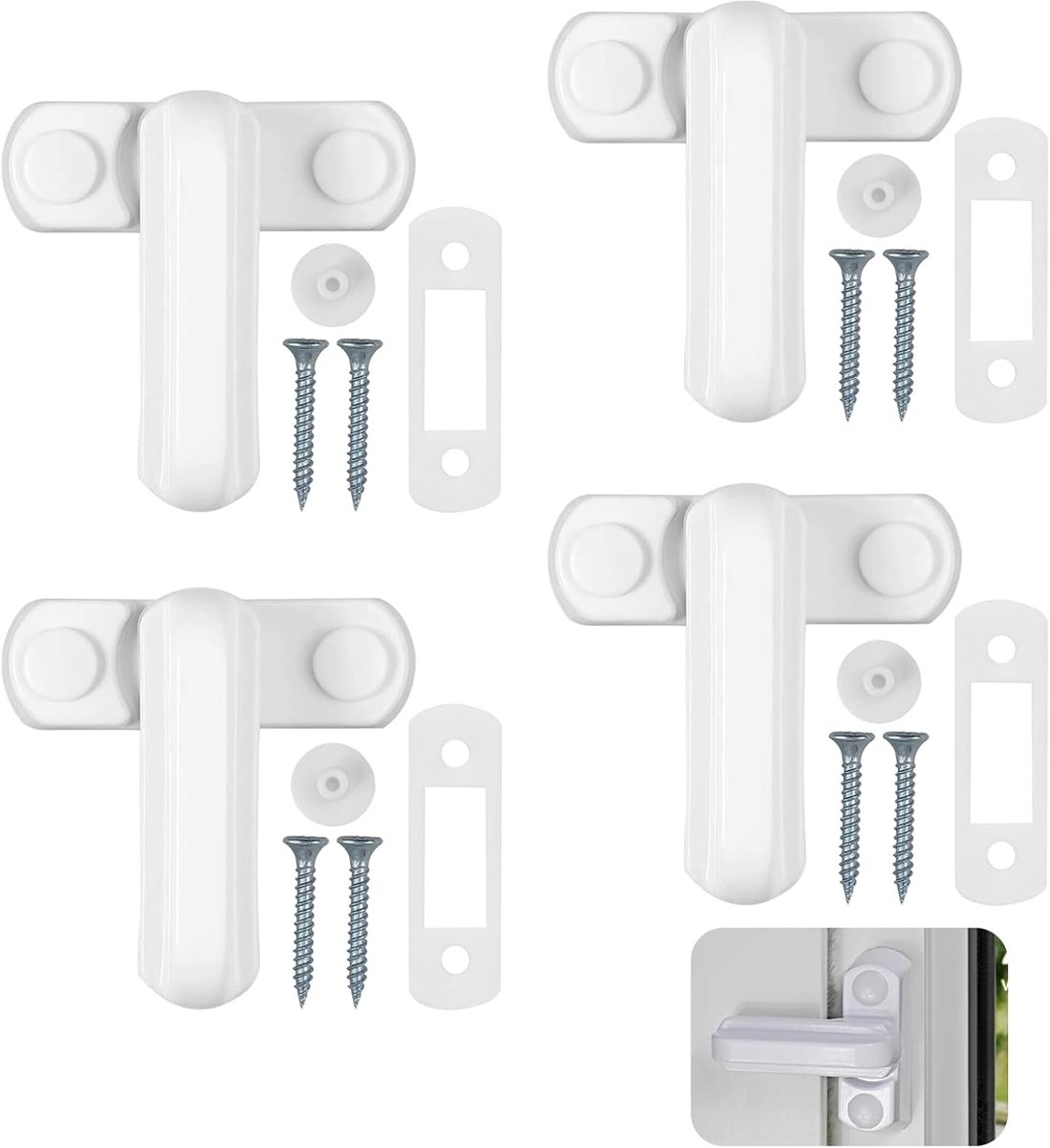 SnelShoppen - 4 Pcs Window Lock - Anti-Burglary Beveiligingssloten voor Vensters - Duurzame Metaal Raamgrendels voor UPVC PVC Deuren en Ramen - Kindve