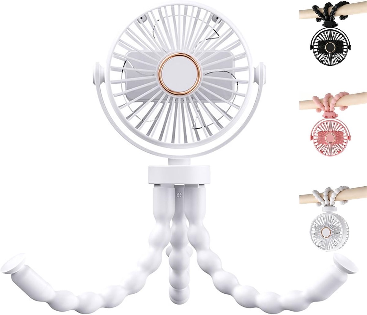 SnelShoppen - USB Draagbare Multi Scene Ventilator met Suction Cup en Hangfunctie, 3 Snelheden, 360° Rotatie, Perfect voor Kinderwagens, Tafels, Wande