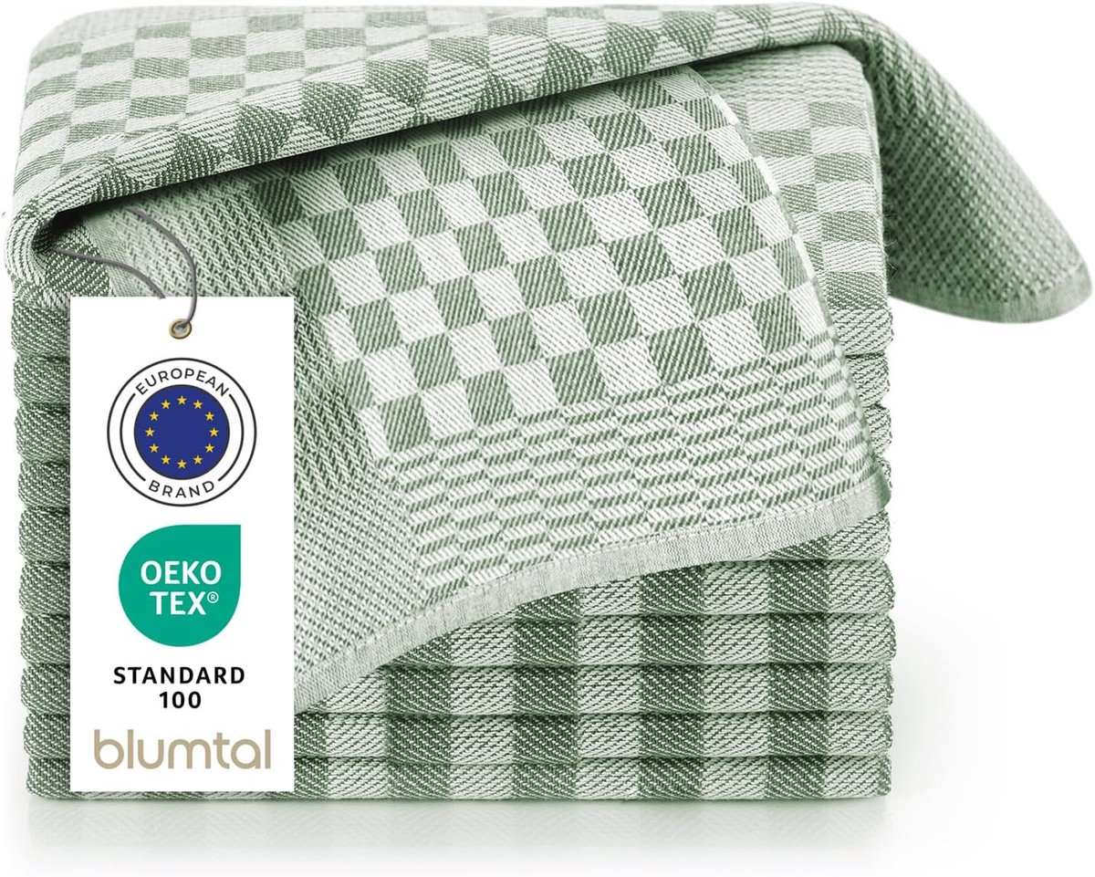 SnelShoppen - Set van 20 Theedoeken 50x70 cm - 100% Katoen - Groen Geruit - Hoogwaardige Keukenhanddoeken voor Koken, Huishouden en Feestjes