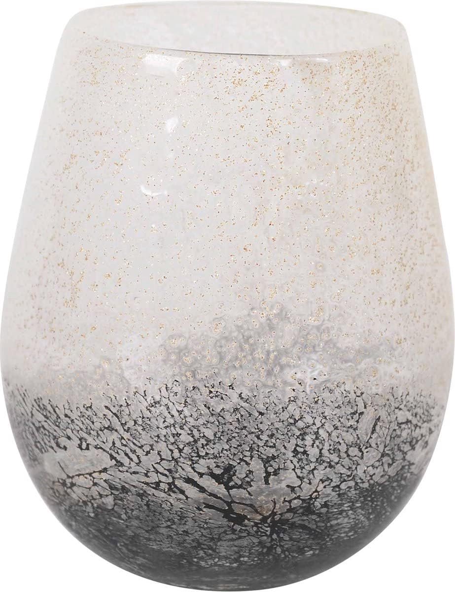 SnelShoppen - Elegante Glas Vaas Grijs Goud Mottled - Bloemenvaas D 18 cm H 21,5 cm - Perfect voor Woonkamer, Feesten en Tuin