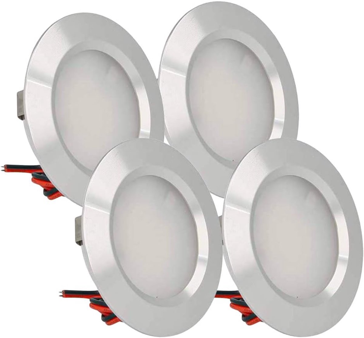 SnelShoppen - Pack van 4 Mini LED Inbouwspotjes Rond 3W Dimbaar voor Keuken, Badkamer, Motorhome - 50mm Bore, 250 Lumen, 120° Stralingshoek, DC 12V 24
