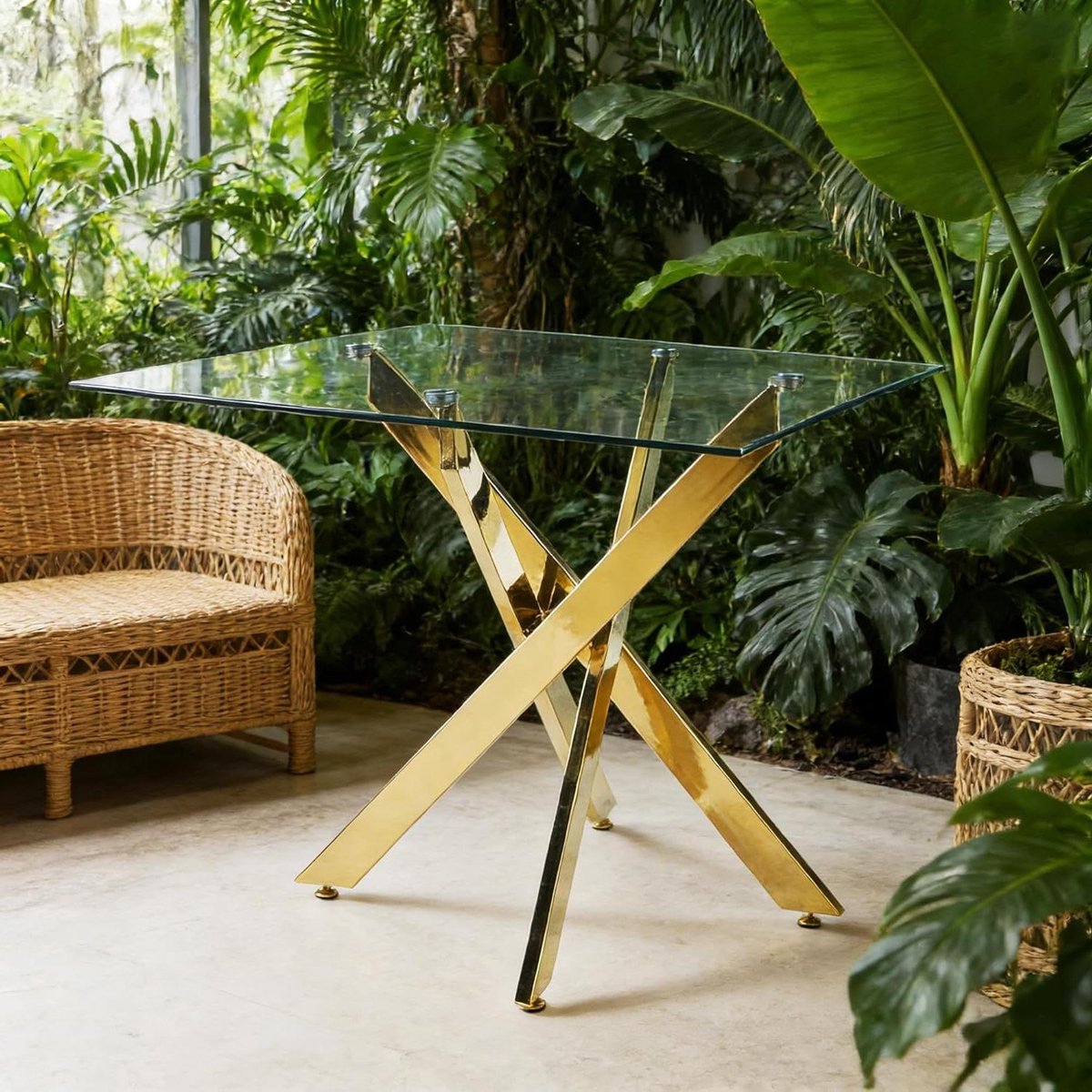 Vierkante Eettafel - Keukentafel Design - Ruimte Besparen - Gehard Glas - 80 x 80 cm - Goud