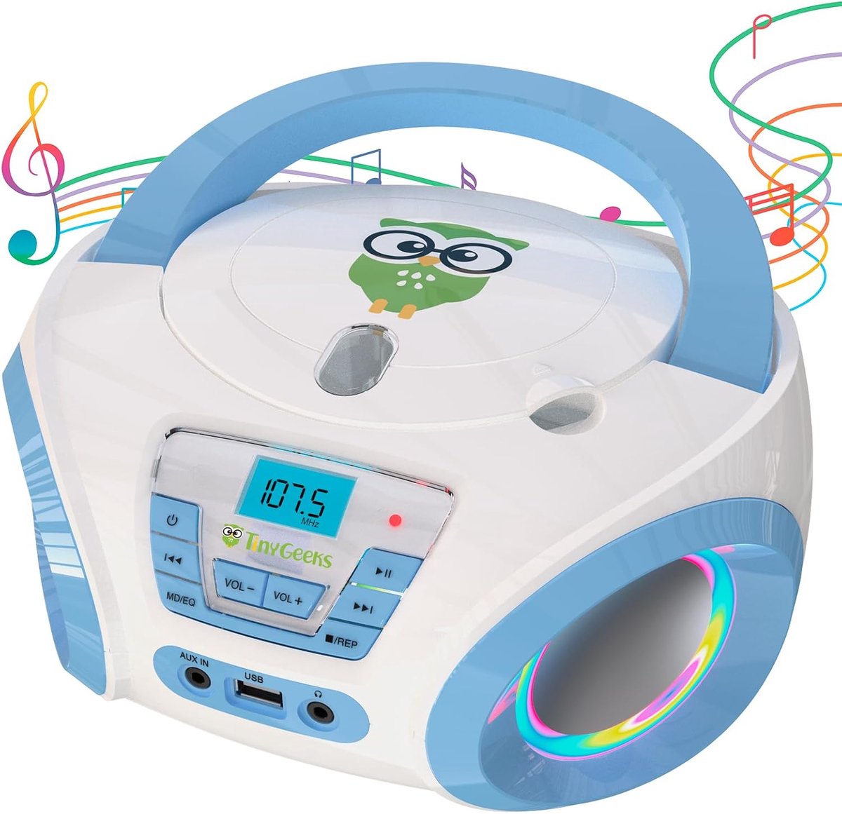 SnelShoppen - Tinygeeks Tunes CD Speler voor Kinderen – Novelty – FM Radio – Inclusief Batterijen – CD Speler met Luidspreker – Perfect Cadeau voor Ki