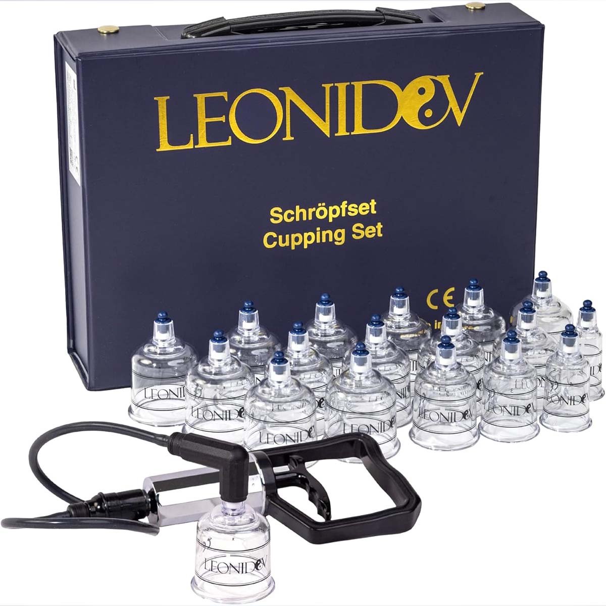 Leonidov - Cuppingset 17-delig met luxe koffer - inclusief pomp - met 17 cuppingbekers - massage cups - cellulite behandeling