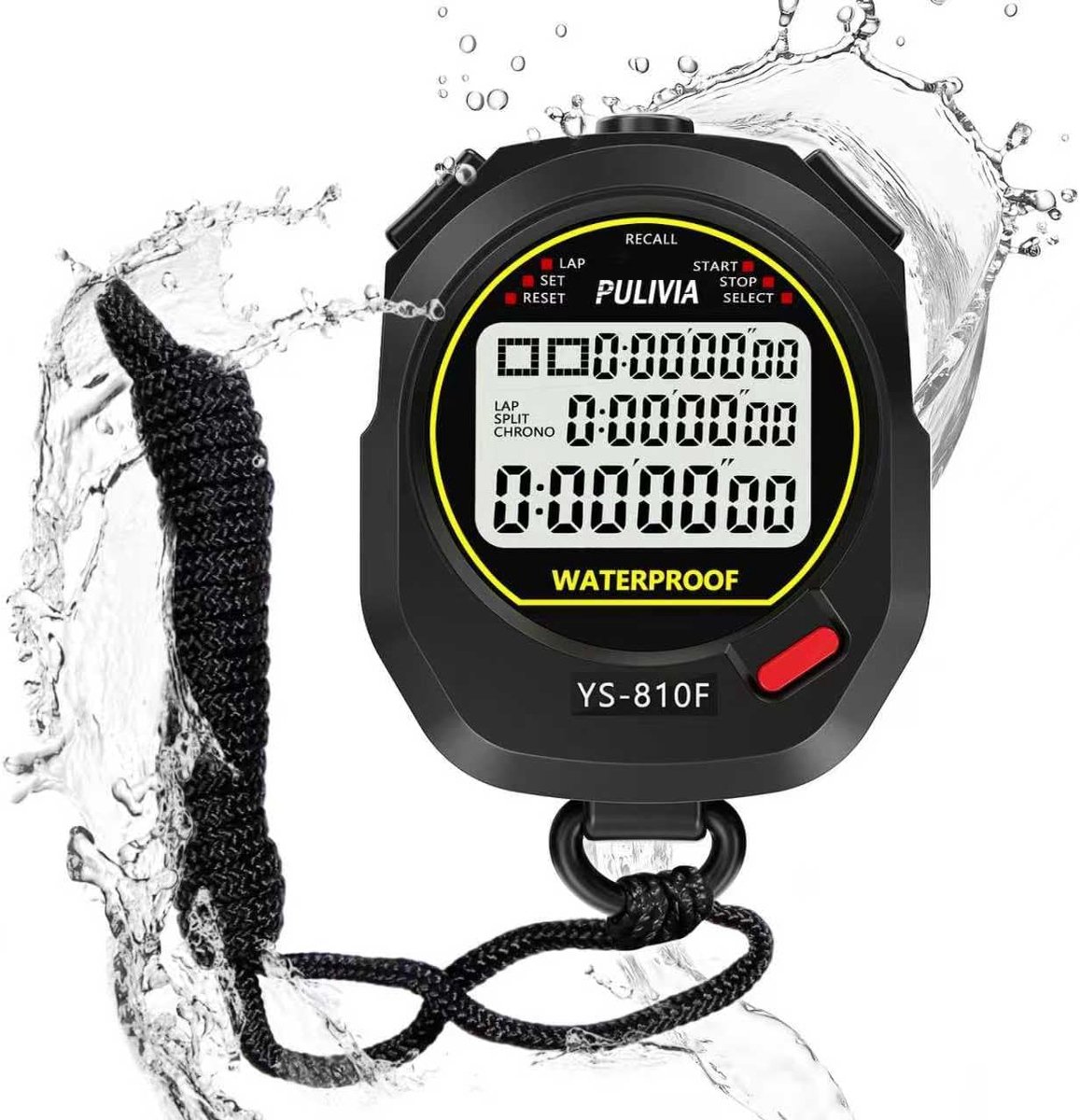 SnelShoppen - Waterproof Stopwatch Sport Timer 10 Ronden/Splits met Recall Countdown Timer Klok Alarm Kalender - Grote Display Stopwatch voor Coaches,