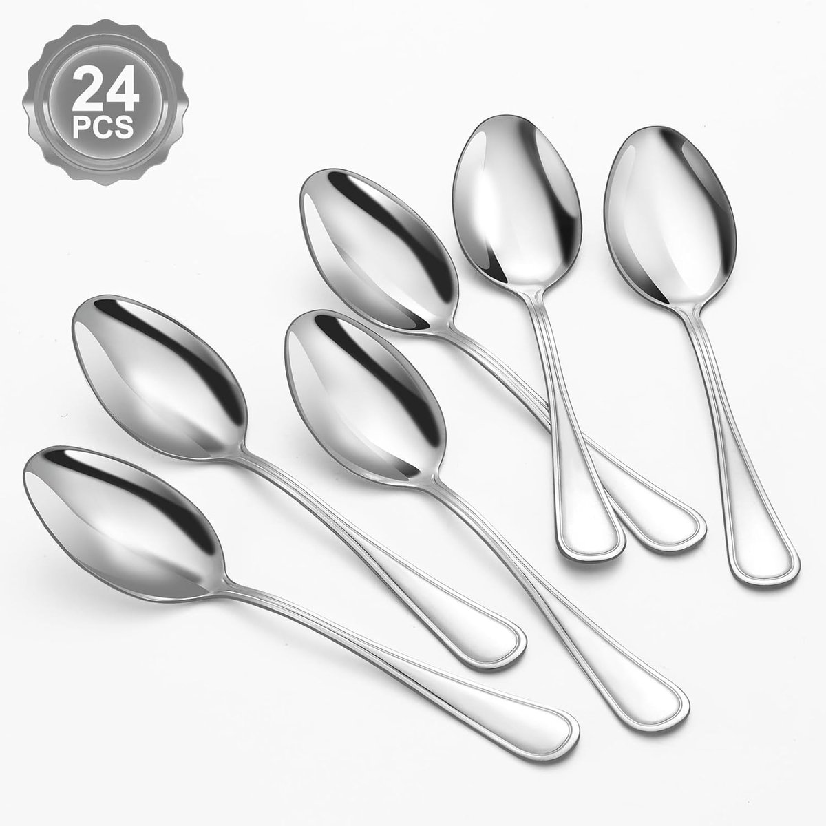 SnelShoppen - 24-delige Soeplepel Set - 8 Inch RVS Tafellepels - Hoogglans Gepolijst - Afwasmachinebestendig - Zilveren Lepels voor Thuis, Keuken of R
