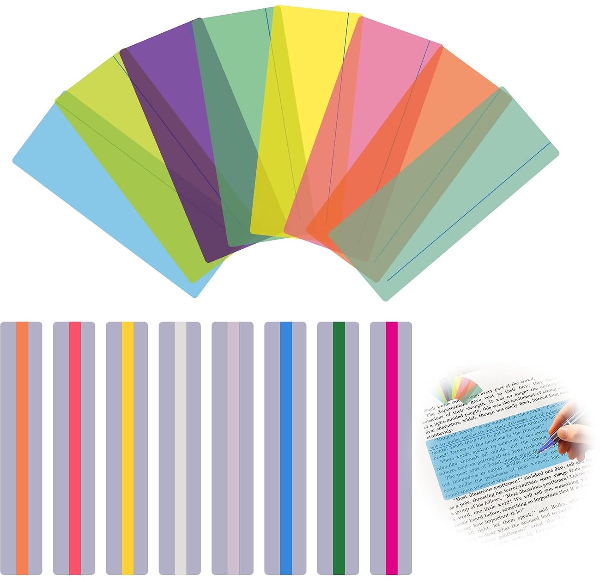 SnelShoppen - 16 Stuks Kleurrijke Led Leestape, Marker Tape voor Dyslexie, Volg Boekmerken voor Kinderen en Volwassenen, Educatief ADHD Hulpmiddel voo