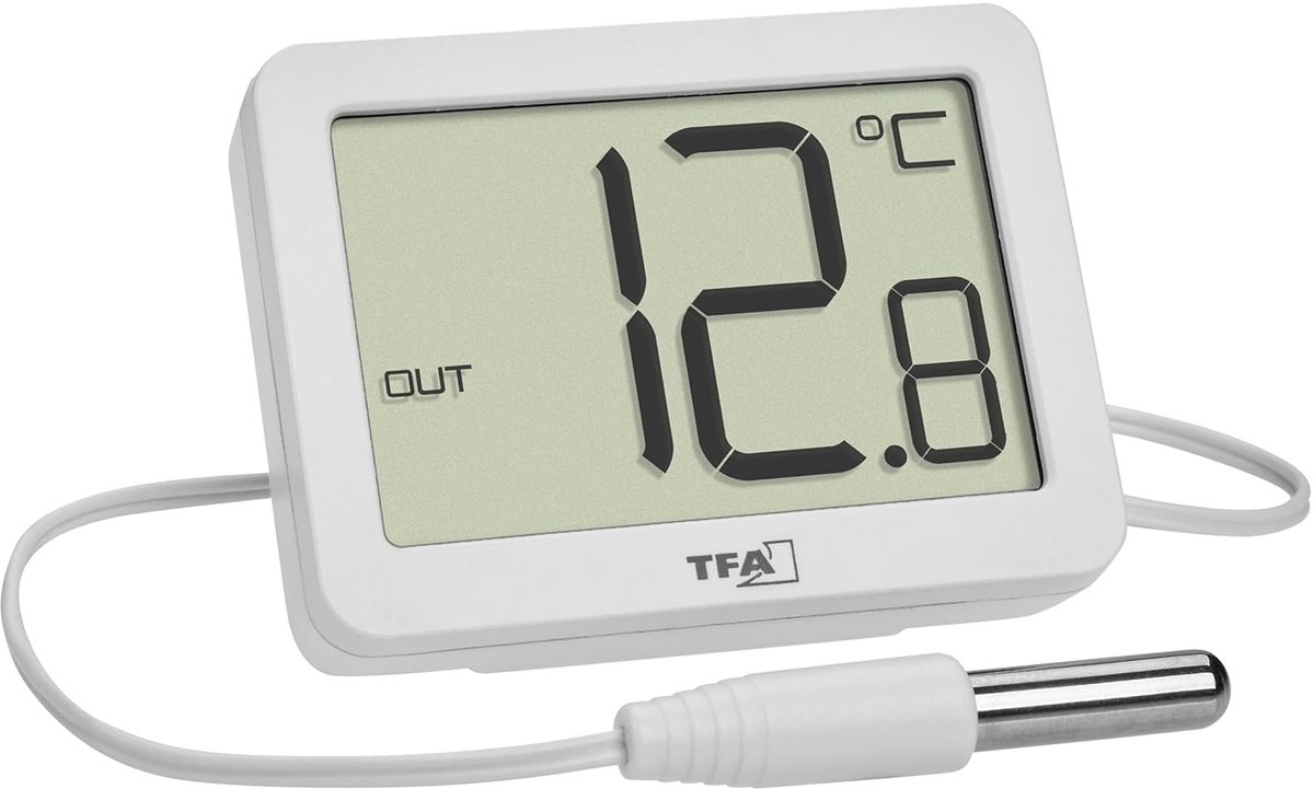 SnelShoppen - Digitale Thermometer Binnen en Buiten met Waterproof Temperatuursonde, Max/Min Waarden, Magneet/Stand, Zwart, Compact 54x15x40mm