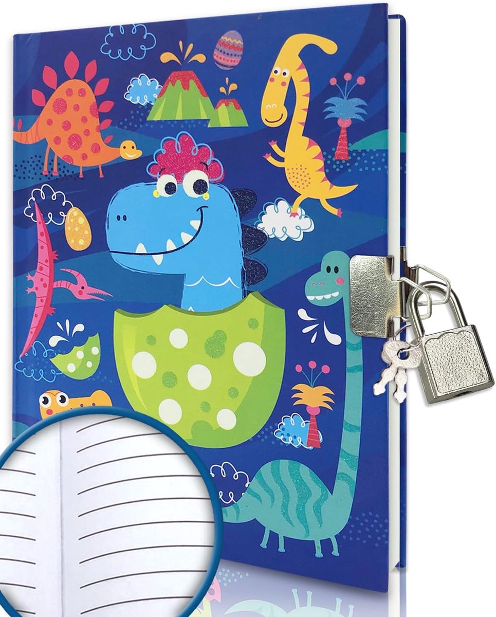 SnelShoppen - Secret Diary met Slot Dinosaurus, Notitieboek voor Jongens 18 x 13.5 cm 160 Pagina's Schrijfpapier Verjaardagscadeau voor Kinderen Blauw