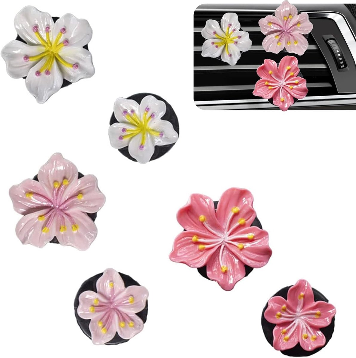 SnelShoppen - 6pcs Daisies Flower Auto Luchtverfrisser Clips, Kleurige Bloem Diffuser Voor Auto Accessoires, Aromatherapie Essentiële Olie Diffuser Vo