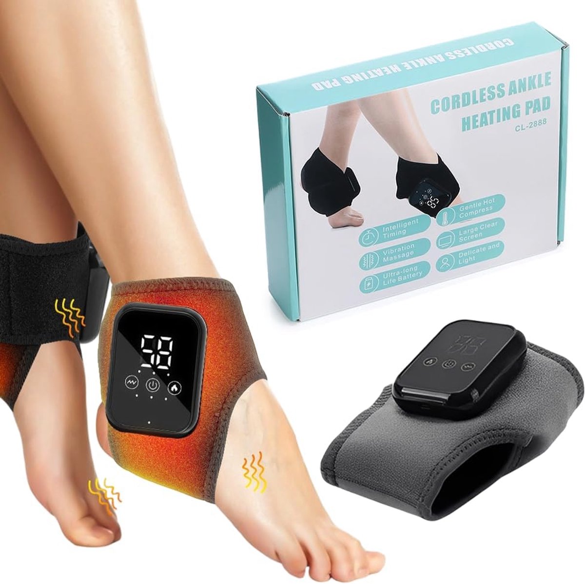 SnelShoppen - Elektrische Voetmassager 3-in-1 met 5 Massage Modi en 6 Warmte Niveaus - Draagbare Oplaadbare Neuropathie Massager - Grijs, 1 Stuk voor