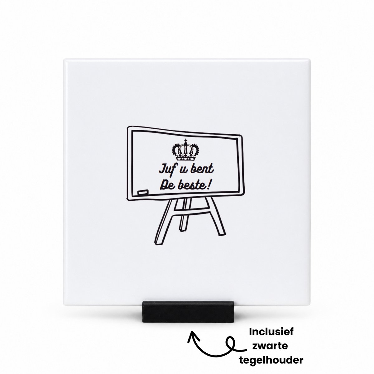 Hacebo Juf u bent de beste tegeltje met tegelhouder - Juf - Juf - tegeltjes met tekst - Leraar - spreuktegels - 10.8x10.8 CM Wit