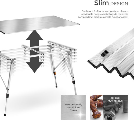 tectake® Campingtafel - Klaptafel van aluminium - Oprolbaar tafelblad - Opvouwbare campingtafel - Reistafel - Tuintafel - Weerbestendig - In hoogte verstelbare poten - Draagtas - Afmeting (LxBxH) 90 x 52 x 47 - 70 cm - Zilverkleurig van Merkloos — afbeelding 3