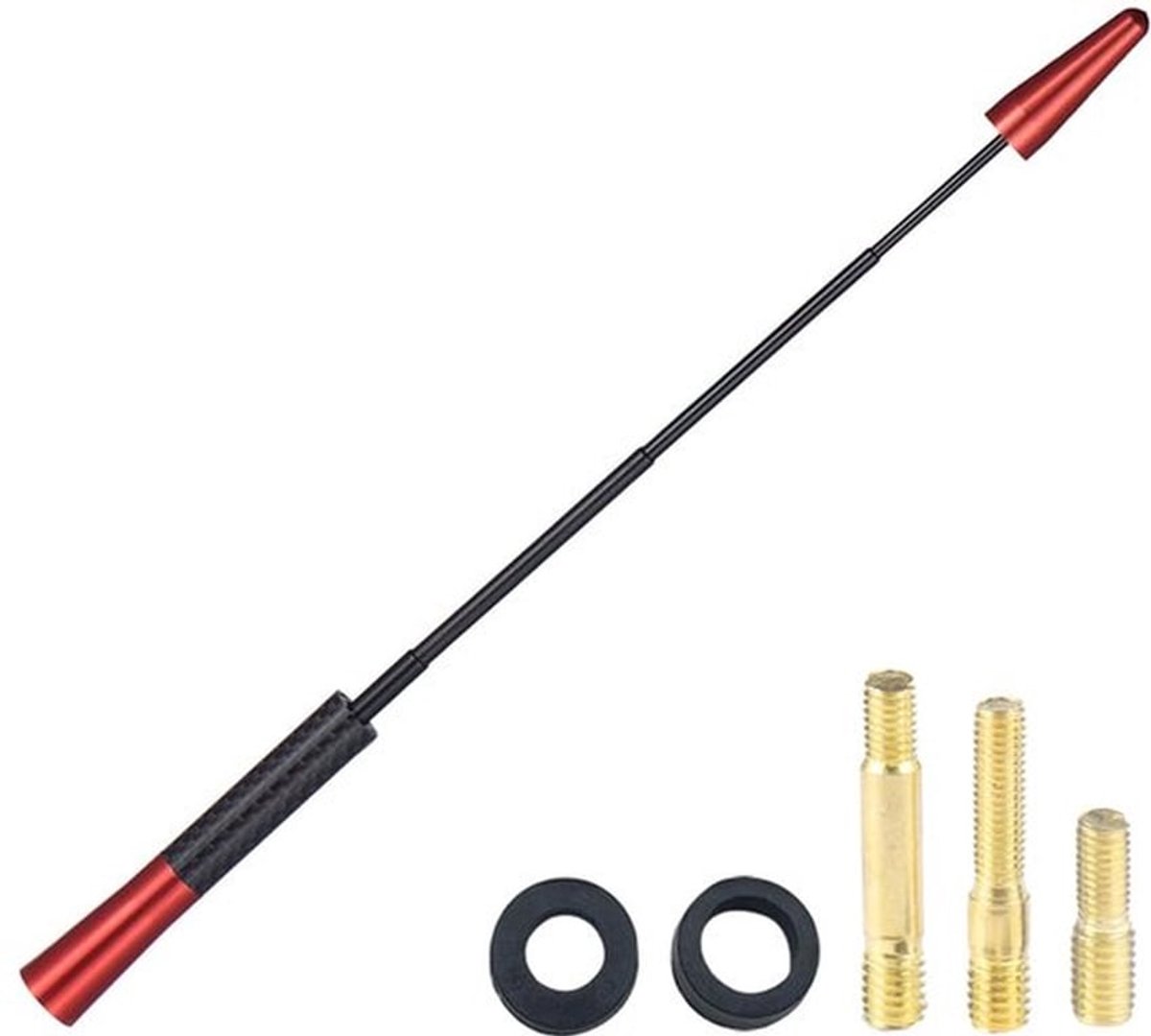 Intrekbare autoantenne van koolstofvezel, dakantenne van aluminiumlegering met schroeven, decoratieve autoradioantenne met sterke FM/AM-ontvangstfunctie voor in de auto (rood)