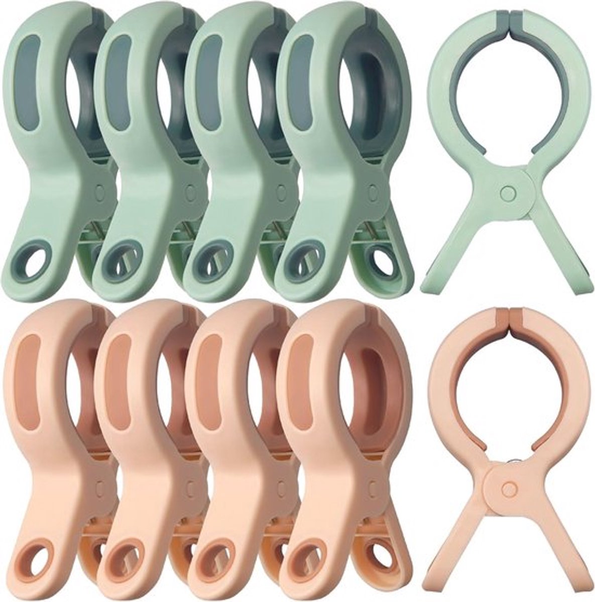 Strandlakenklemmen - Sterke wasknijpers - 10 stuks - 6 × 2,2 × 10,5 cm - Onmisbaar voor cruiseschepen, zwembaden, stoelen, stranden en cruiseschepen - Groen en roze