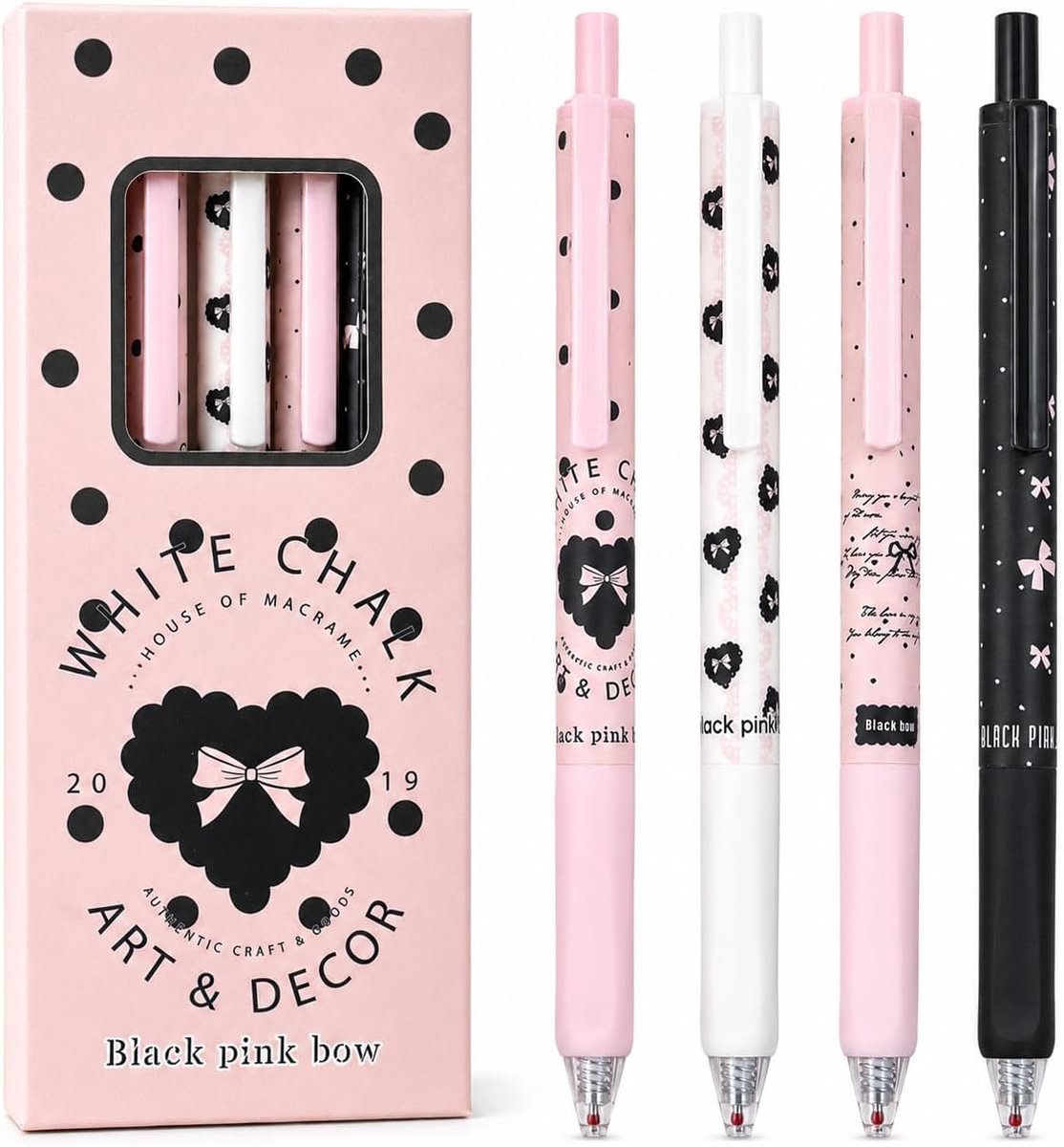 Thijox - 4 Schattige Roze Gelpennen met Strik, Intrekbare 0,5 mm Fijne Punt Zwarte Inkt, Kawaii Pennenset voor School, Kantoor, Notities en Journaling