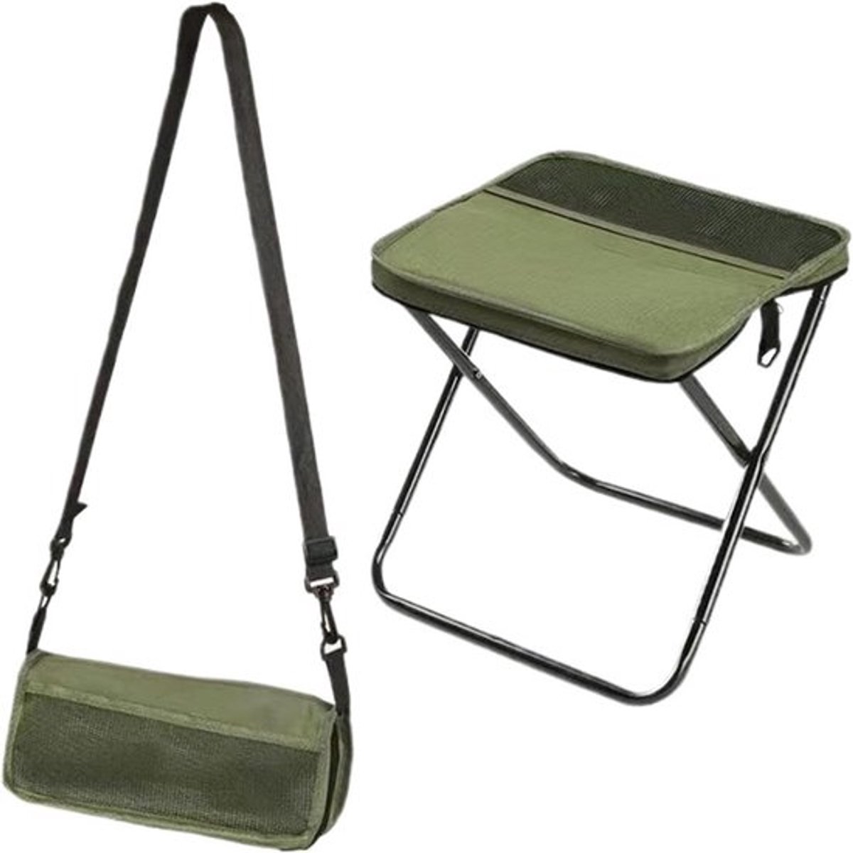 Draagbare opvouwbare buitenstoel – Inklapbaar campingkrukje - campingstoel - vouwstoel - campingstoel opvouwbaar – Met opbergtas met ritssluiting – Wandelkrukje – 31 x 29 x 26 cm – Oxford-stof – Groen
