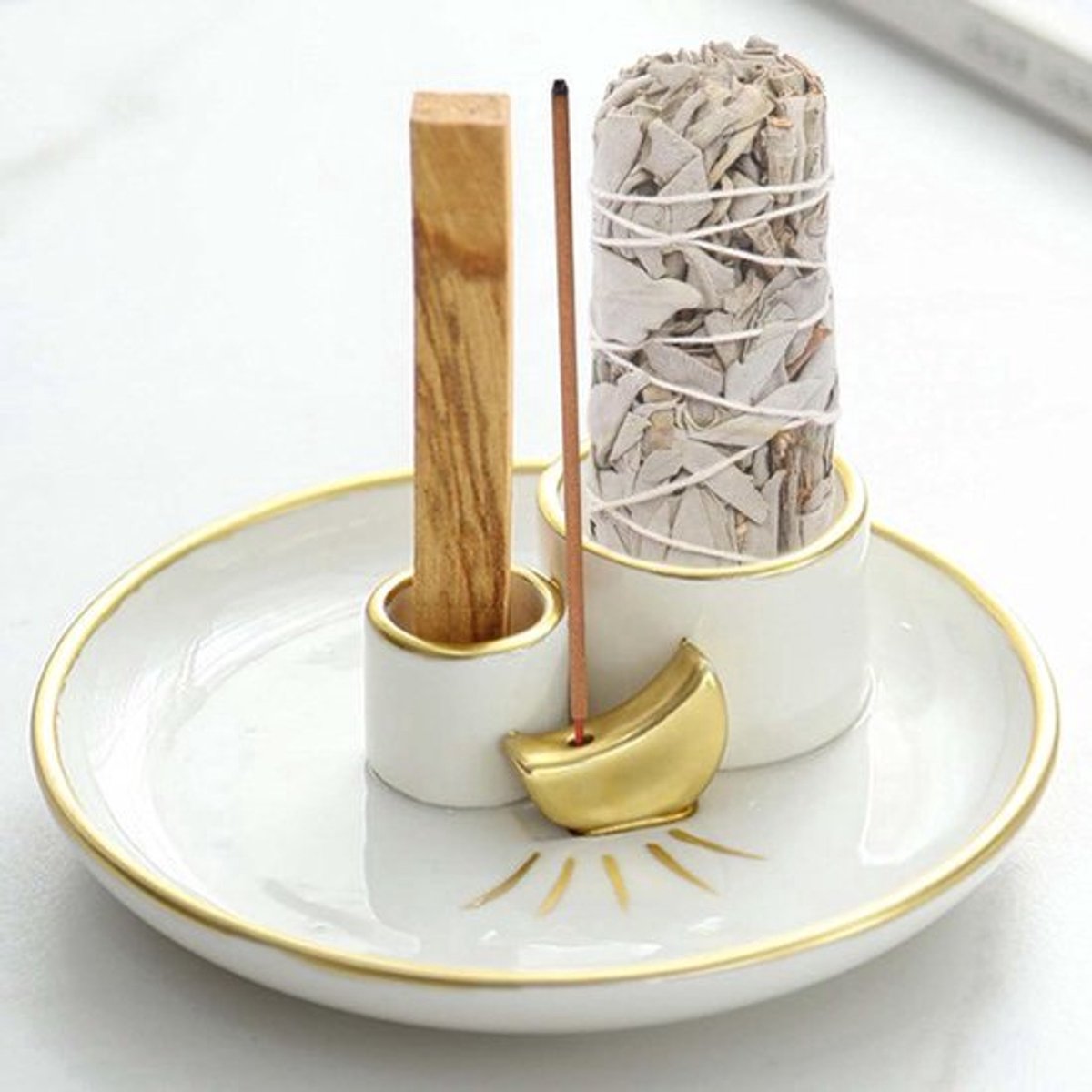 4-in-1 keramische wierookstokjeshouder maandesign - voor elk type wierook
