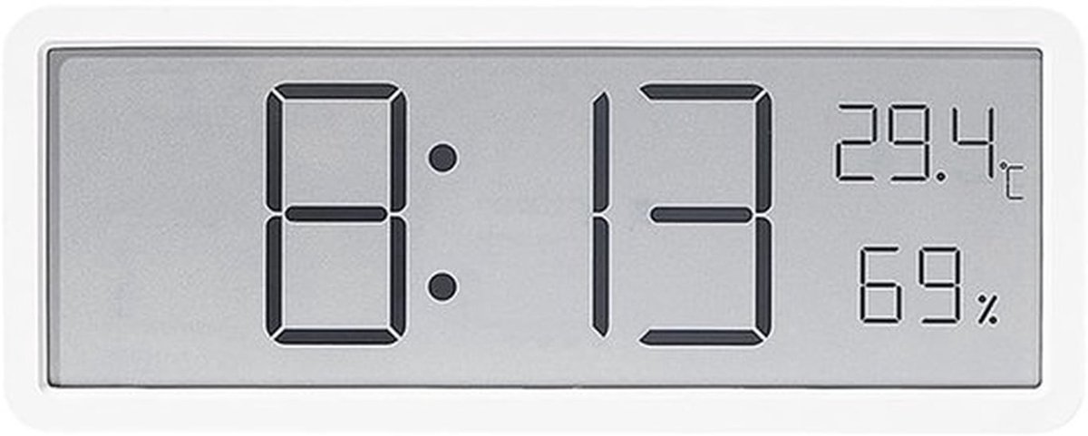 Digitale wandklok, klok, wanddecoratie, geeft temperatuur, datum en luchtvochtigheid weer, 20 cm, wit.
