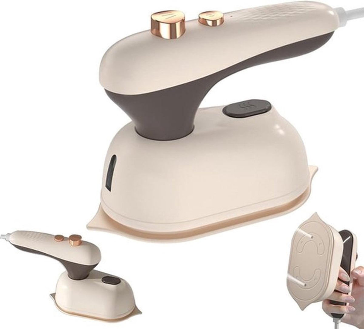 Strijkpop-strijkmachine- 2-in-1 stomer en strijkijzer - 30 seconden snel voorverwarmen schattige mini-kreukverwijderaar voor kleding - Perfect voor studentenhuizen, reizen, kantoren en thuisgebruik - Kaki - 14,5 x 7,5 x 11,5 cm