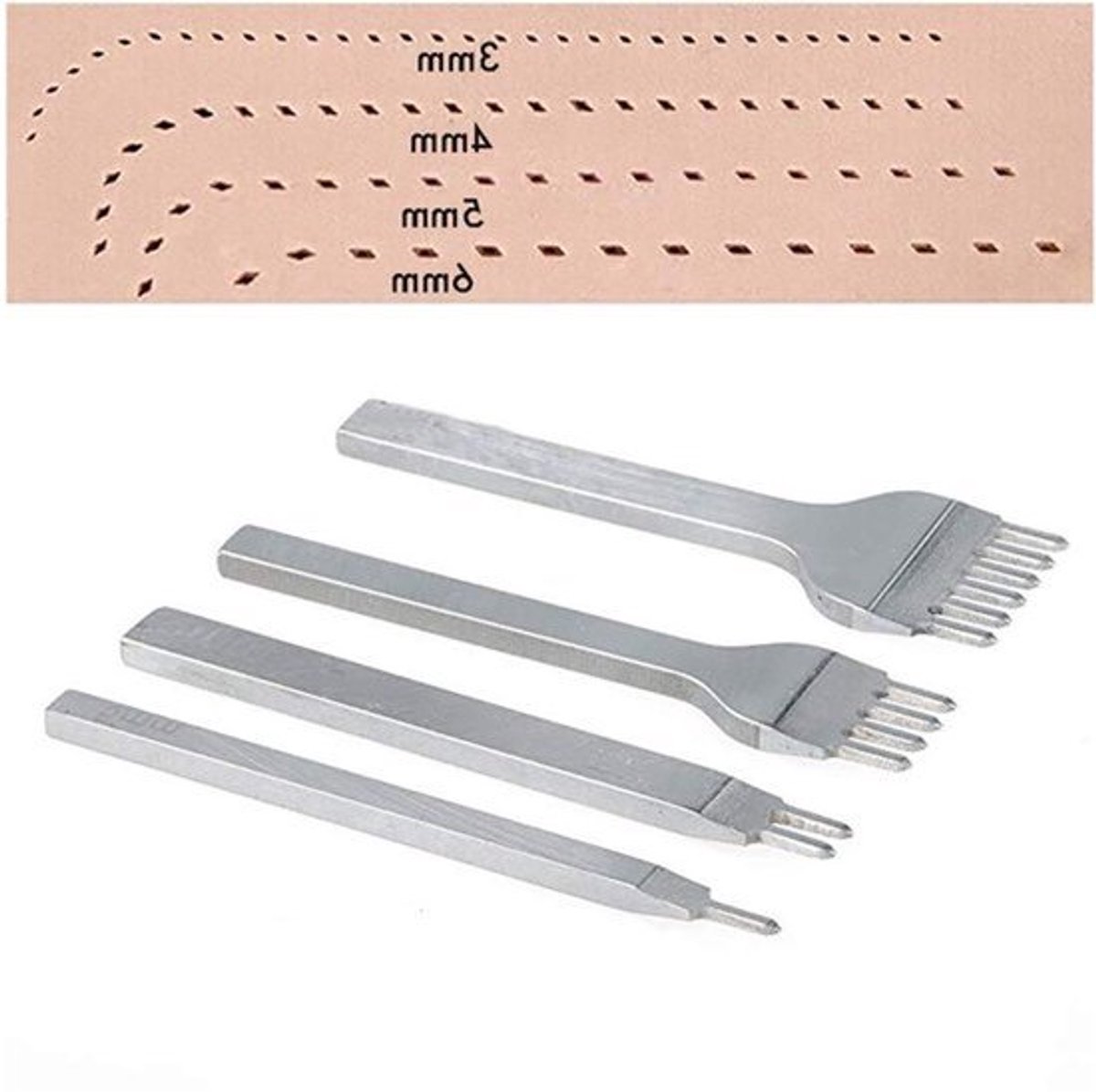 Lederen Craft Gereedschap 4 STKS 1/2/4/6 Prong Lederen Perforaties Tool DIY Stikken Kit Diamant Veters Stikken Beitel Set (3mm)