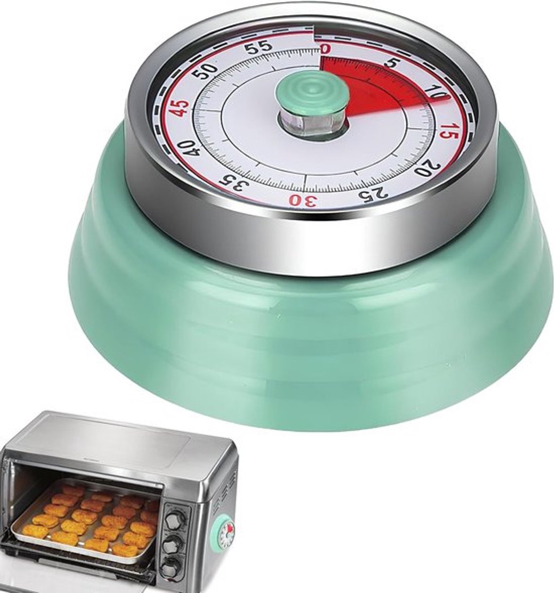 Mechanische keukentimer - 60 minuten countdown-timer - roestvrij staal - retro design - mintgroen - korte wekker voor koken en bakken
