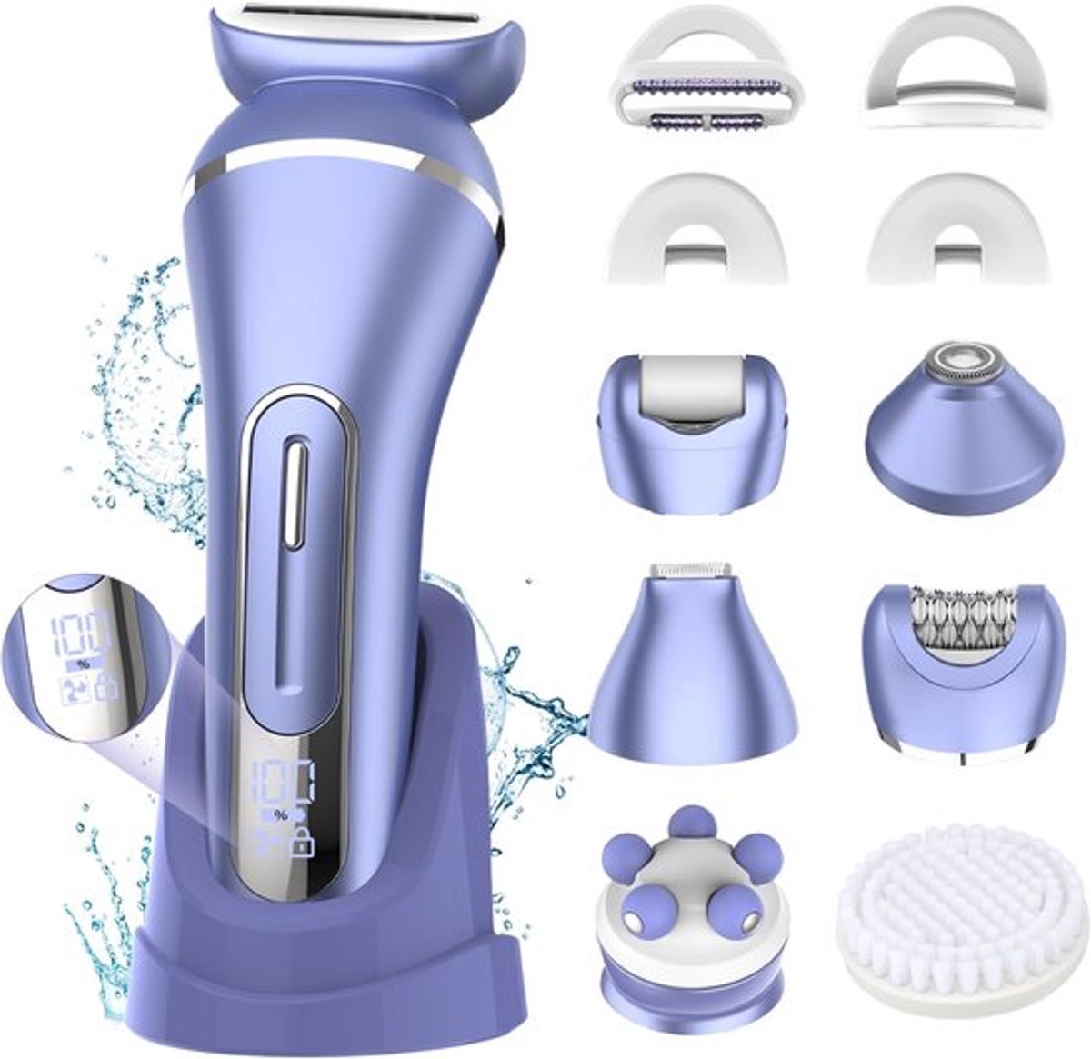 2026 Nieuw 7-in-1 Ladyshave voor Vrouwen - Elektrisch Scheerapparaat - Trimmer voor Vrouwen en Dames - Waterdicht - Zachte Trimmer Voor Lichaam En Gevoelige Zones - Voor Gezicht/Oksels/Benen/Bikinilijn - Paars