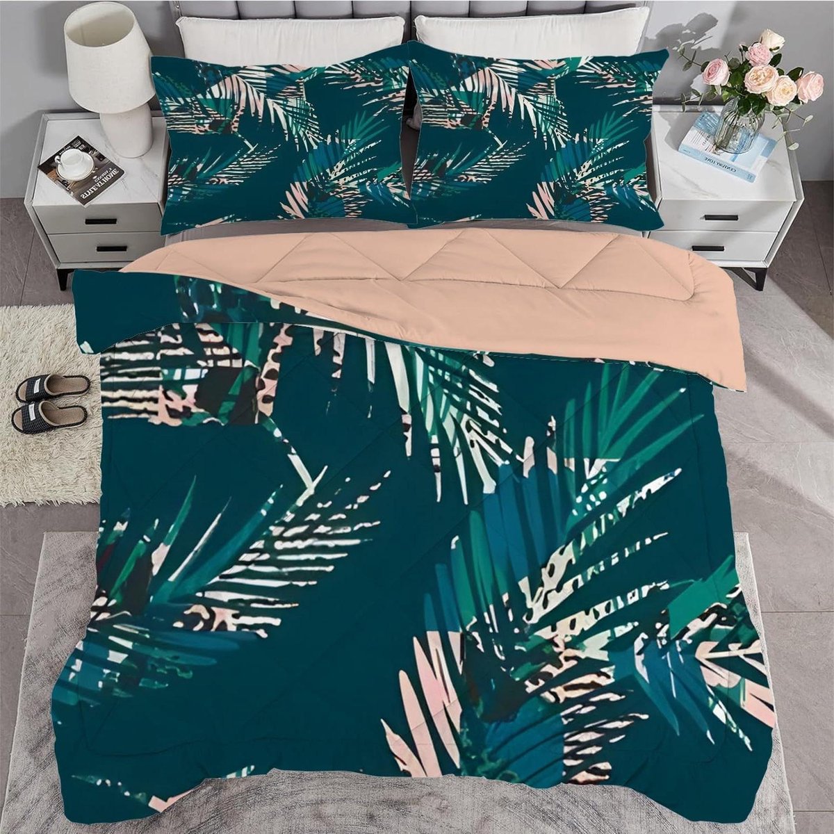 Dekbed met bladeren - Omkeerbaar dekbed - Slaapkamer decoratie - Ruitstiksel ontwerp - 240