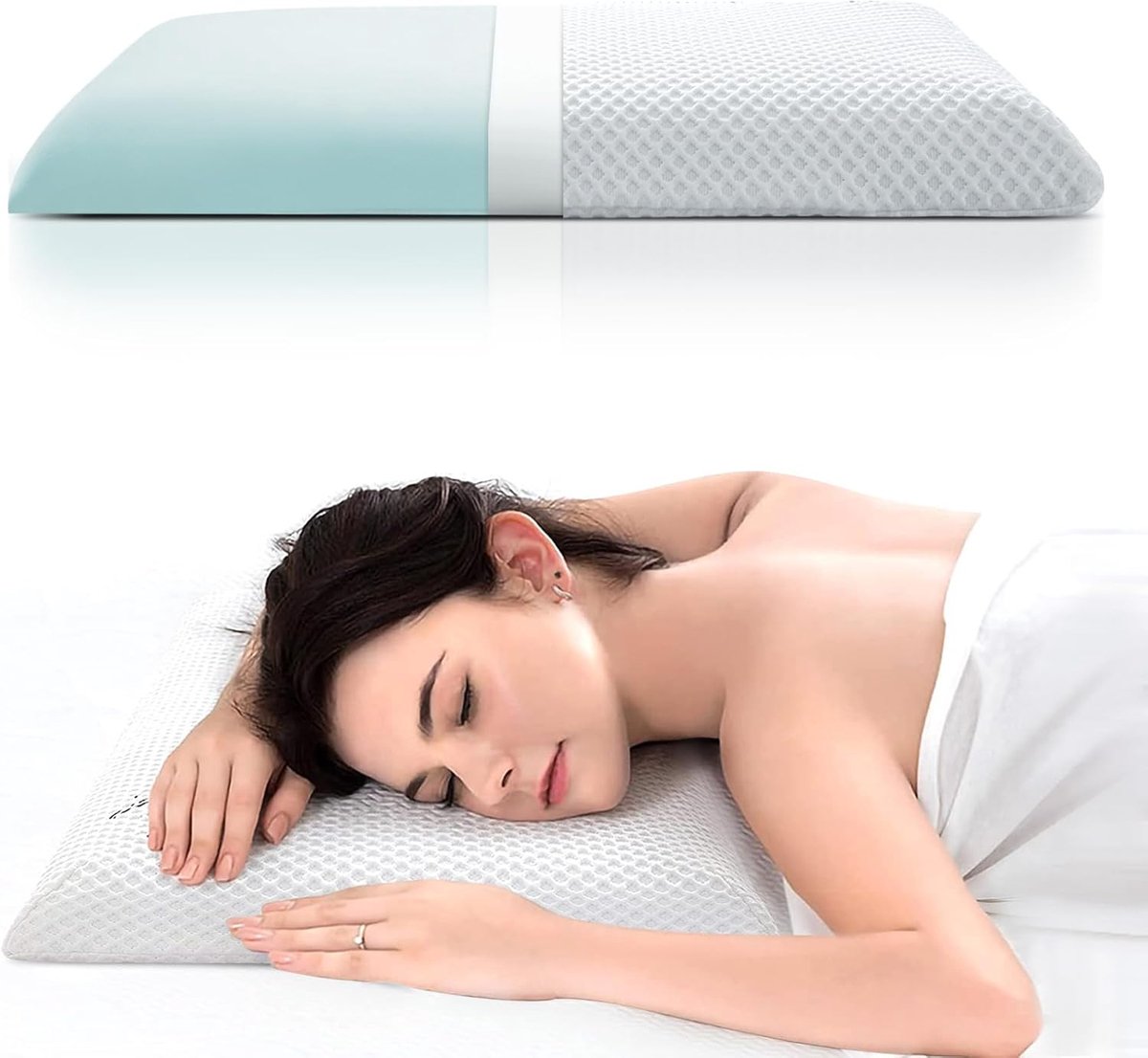 Thijox - Buikslaapkussen Plat Anti-Snurkkussen Traagschuim Koel Kussen 60 x 40 x 6 cm - Ideaal voor Zijslapers, Lage Kussens, Comfortabel Slapen, Slaa
