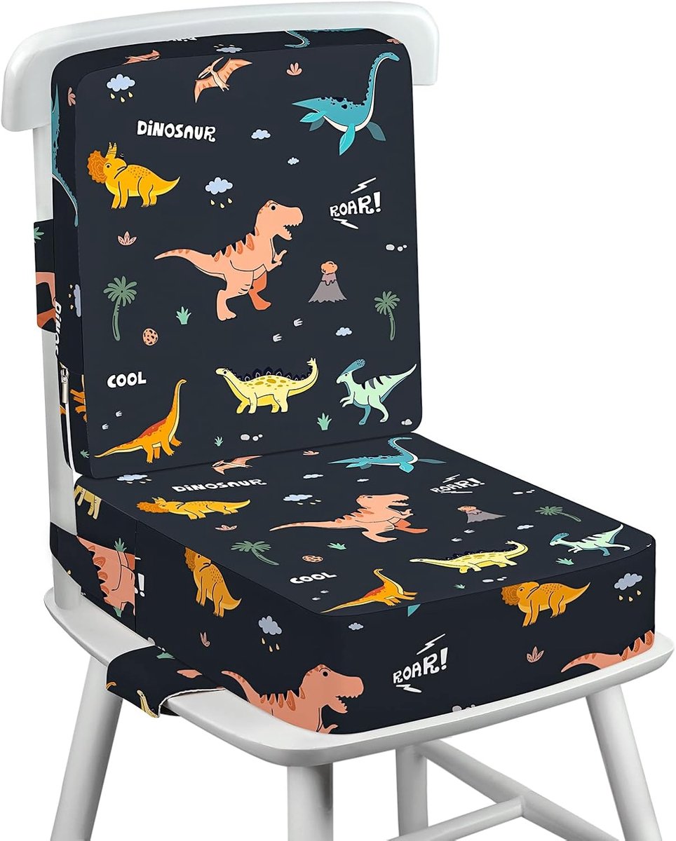 SnelShoppen - Zitverhoging Stoel voor Kinderen - Wasbare Verstelbare Veiligheidsgordels - Dinosaurus - Geschikt voor Tafel, Feest, Keuken - Vanaf 1 Ja