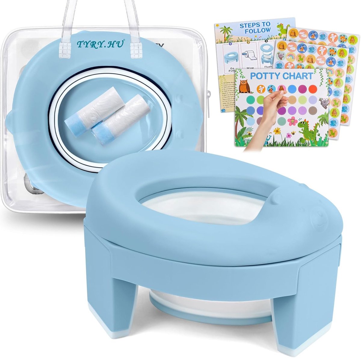 SnelShoppen - Toiletbril voor Kinderen, Potje Trainingszitje, Reispotje 3-in-1, Zachte EVA Toiletzitting, Opvouwbaar, Draagbaar, Anti-slip Design met