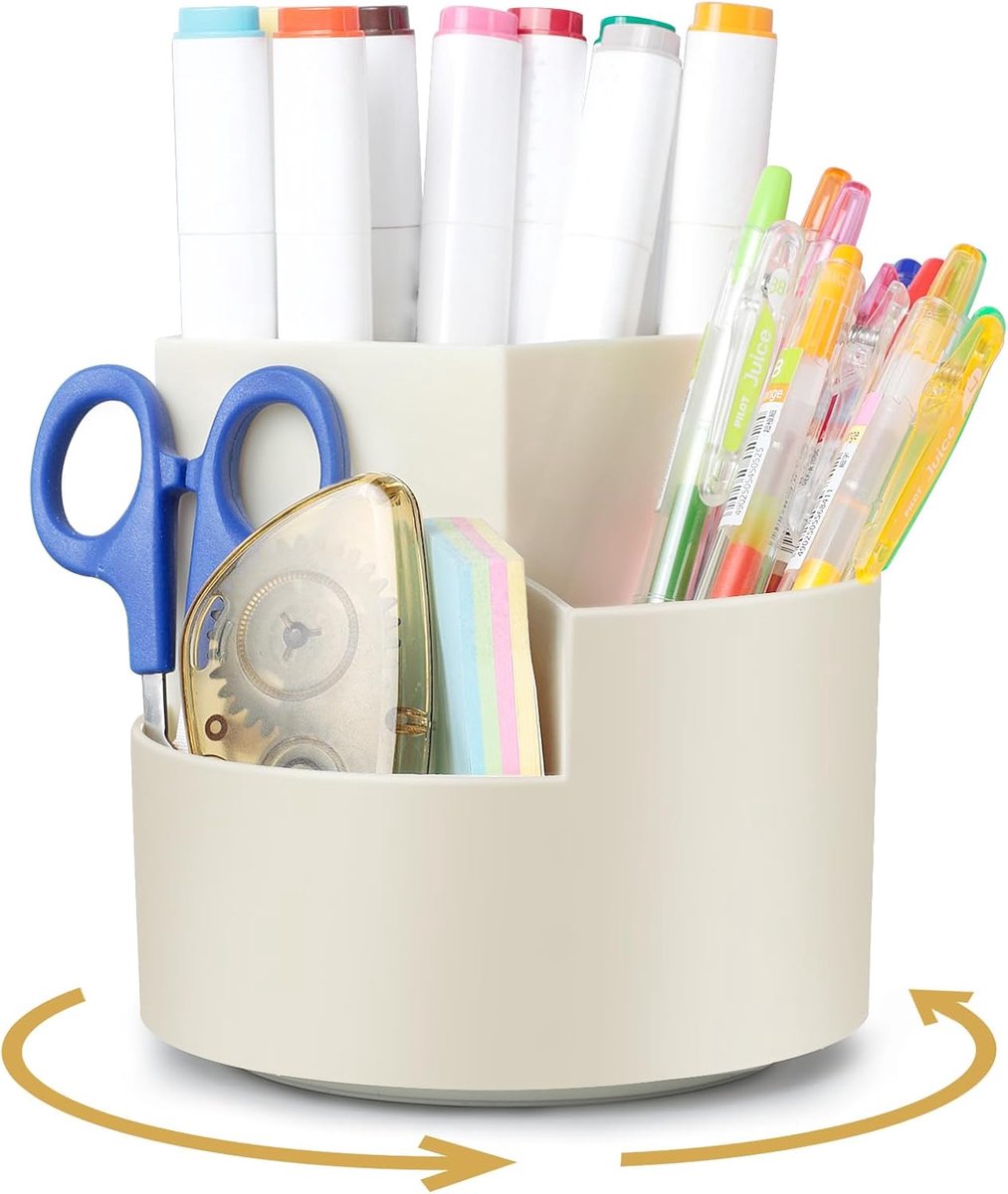 SnelShoppen - Draaibare Pennenhouder Bureau-Organizer met 3 Vakken - Wit - 360 Graden Rotatie voor Potloden, Kleurpotloden, Schrijfwaren en Make-Up Kw