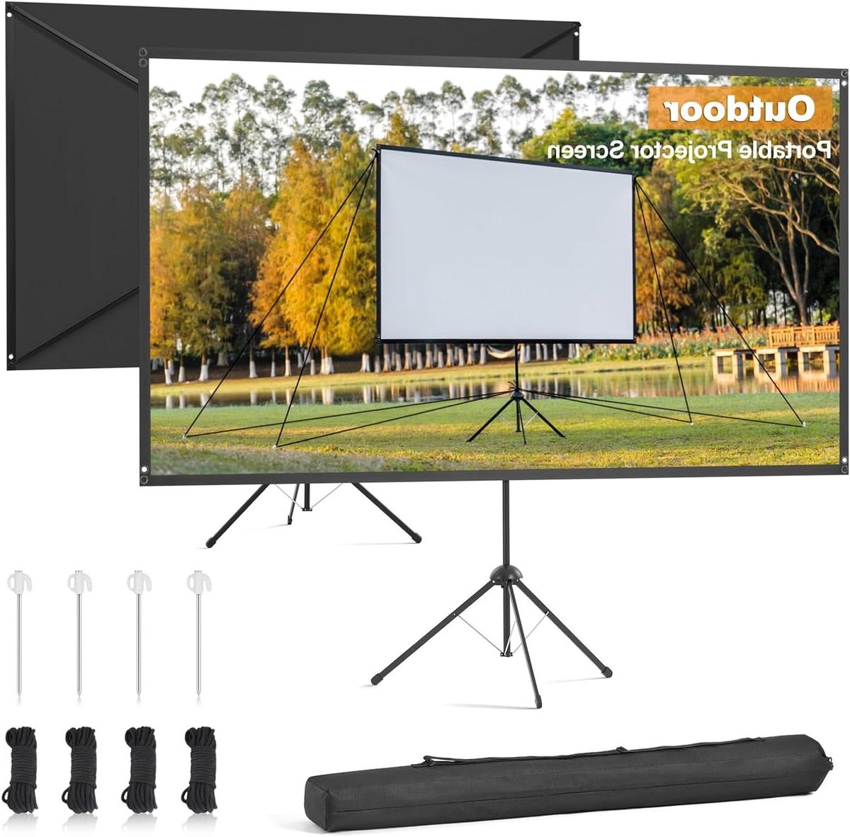 Projectiescherm Statief - Buiten Scherm - Thuisbioscoop Buiten - Windbestendig Ontwerp - 80 Inch 16:9 - Wit