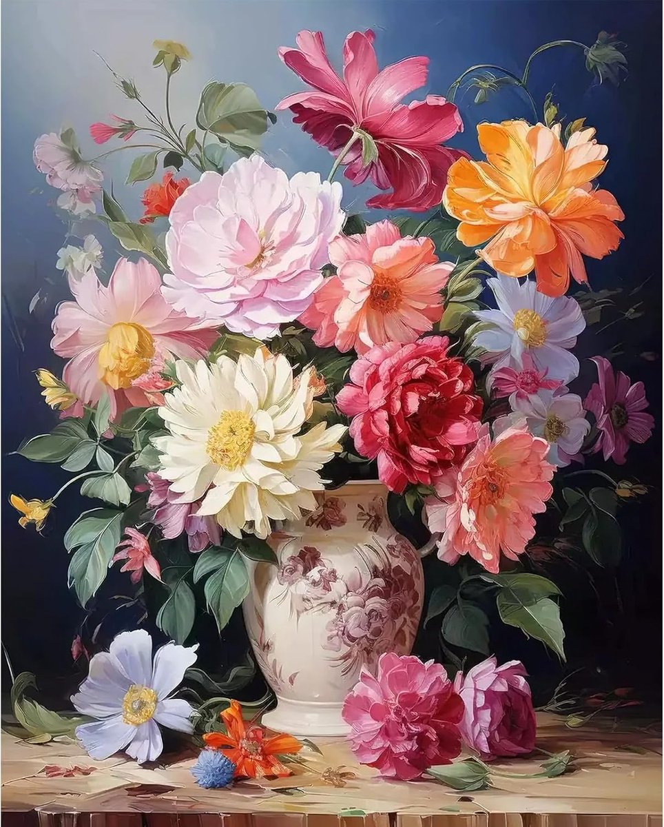 SnelShoppen - Schilderen op Nummer Set voor Volwassenen - RICUVED Bloempot 40x50 cm - Compleet met Canvas, Acrylverf, 3 Penselen en Metalen Haken - Pe