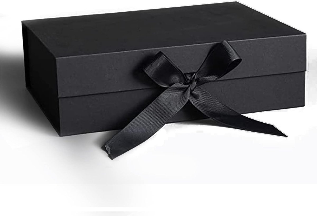 SnelShoppen - Luxe Cadeaubox met Deksel en Strik - Zwarte Decoratieve Verpakkingsdoos voor Verjaardagen, Jubilea, Kerst - 23x17x7 cm - Duurzaam Karton