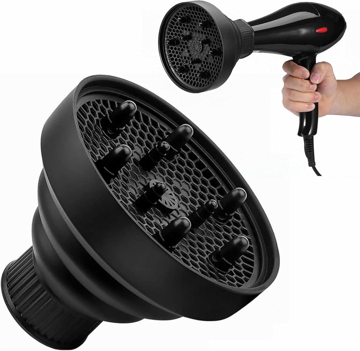 SnelShoppen - Universele Diffuser Haardiffuser Accessoire, Vouwbaar en Draagbaar, Siliconen Haardroger Accessoire, Zwart, Voor Krullend en Golvend Haa