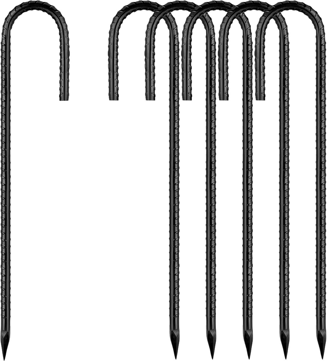 SnelShoppen - 6 Stuks Grondankers 30 cm J-vormige Haringen, Zwart, Verzinkt Staal, Voor Trampoline, Tenten, Tuin en Camping
