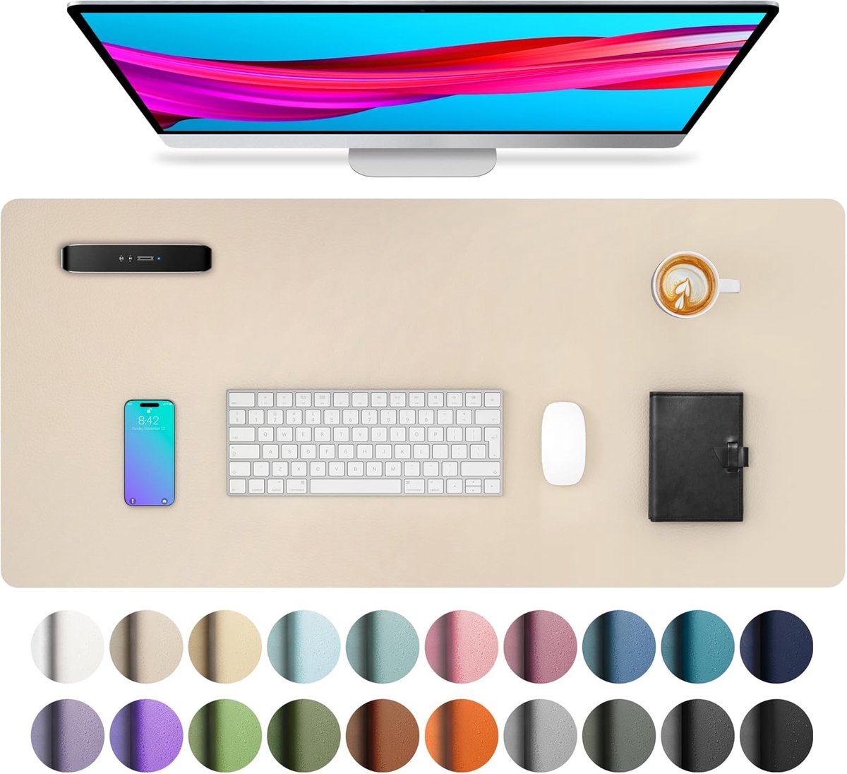 SnelShoppen - Aothia Bureau Pad - Leer Muismat - Niet-slip PU Leer - Waterdicht Bureau Schreibpad - Laptop Desktop 80x40cm Beige - Beschermt Bureau en
