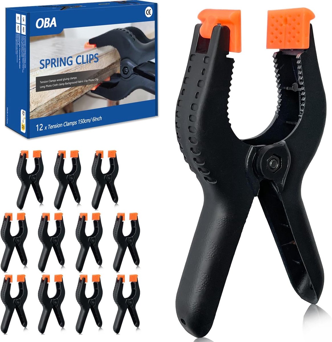 SnelShoppen - 12 x Spring Clamps 158mm/6 Inch, Sterke Klemmen voor Houtbewerking, Spanning Klemmen voor Doeken, Achtergrond Stoffen en Modelbouw