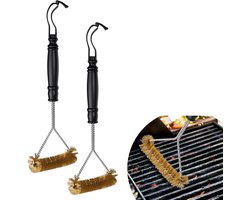 SnelShoppen - 2pcs Grillborstel Set - Messing Grillreinigingsborstel voor Kolen- en Gasbarbecue - Ideaal voor Gietijzeren Rooster - Duurzaam en Effect