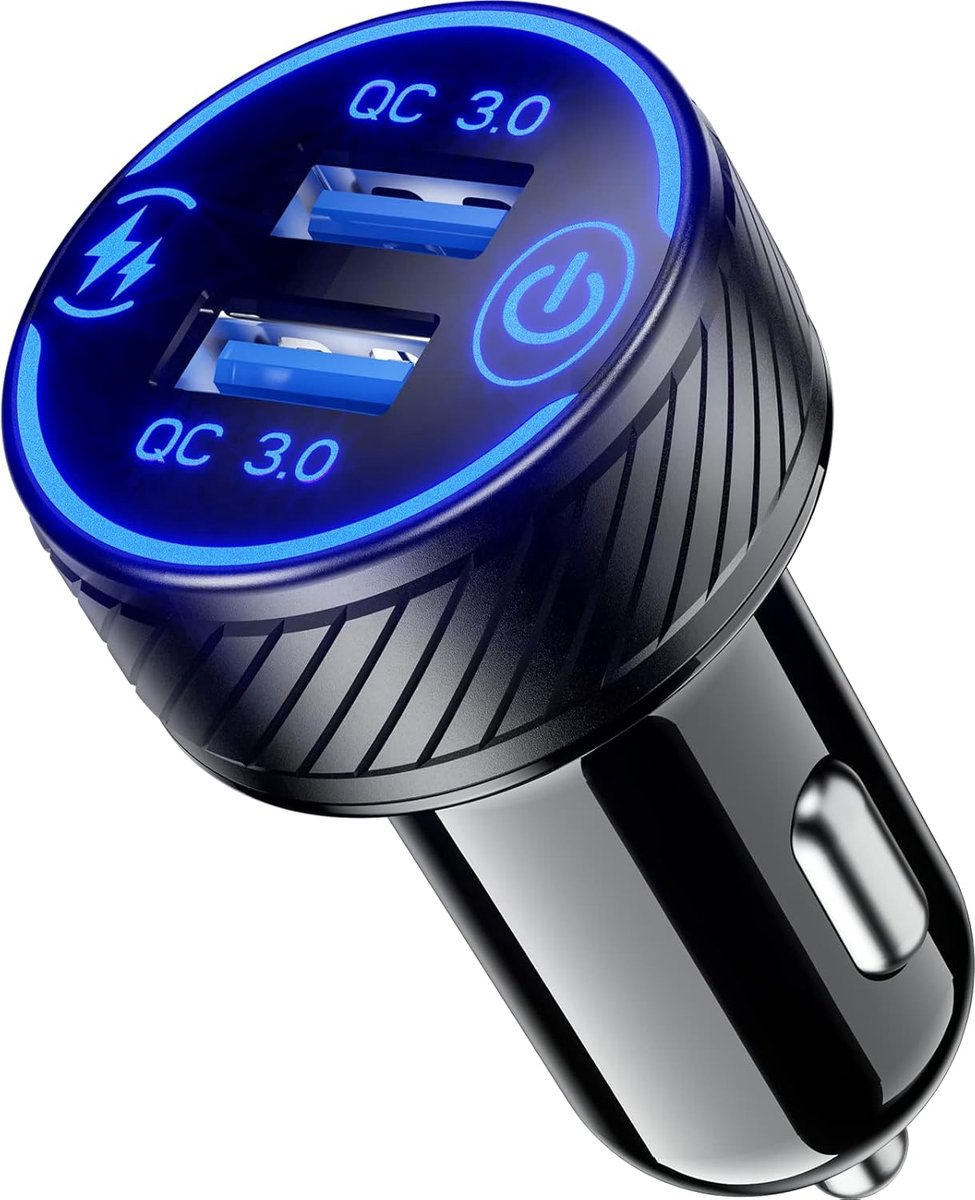 Thijox - Autolader Sigarettenaansteker Dubbele Poort QC3.0 USB Snellader 36W/3A met Schake