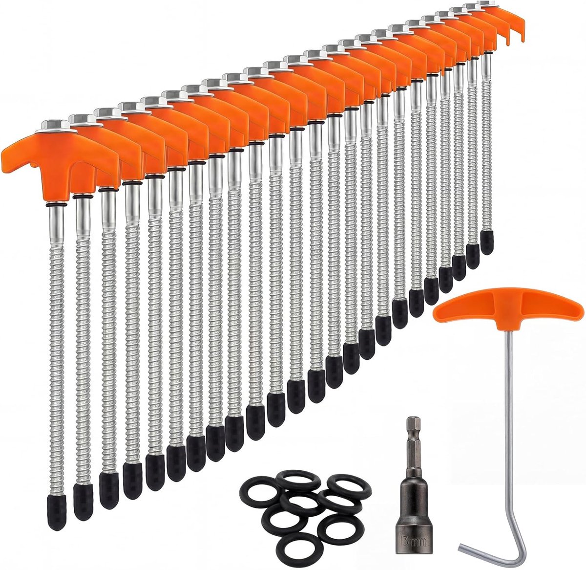 SnelShoppen - Pack van 24 Tentstaken, Sterke Rotatable Tent Pegs van Hoogwaardige Koolstofstaal met Draad, Ideaal voor Camping en Buitenactiviteiten