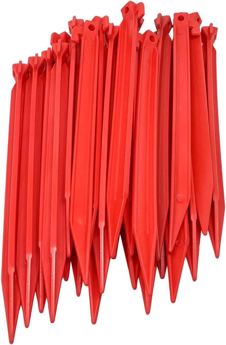 SnelShoppen - 24x Plastic Tent Pegs 30 cm, Tenten Haringen voor Camping en Tuin, Ideaal voor Zachte Grond en Zand, Weerbestendig en Lichtgewicht in Ro