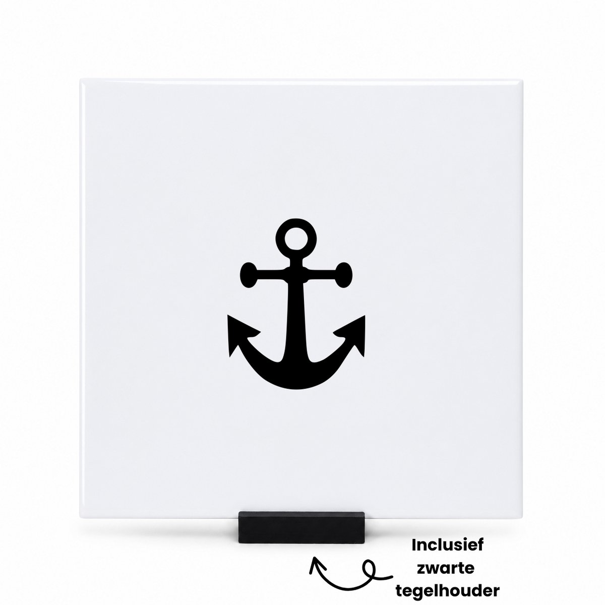 Hacebo Anker tegeltje met tegelhouder - Anker - cadeau kapitein - tegeltjes met tekst - leuk cadeau voor de beste kapitein om te geven - verjaardag kapitein - spreuktegels - 15x15 CM Wit