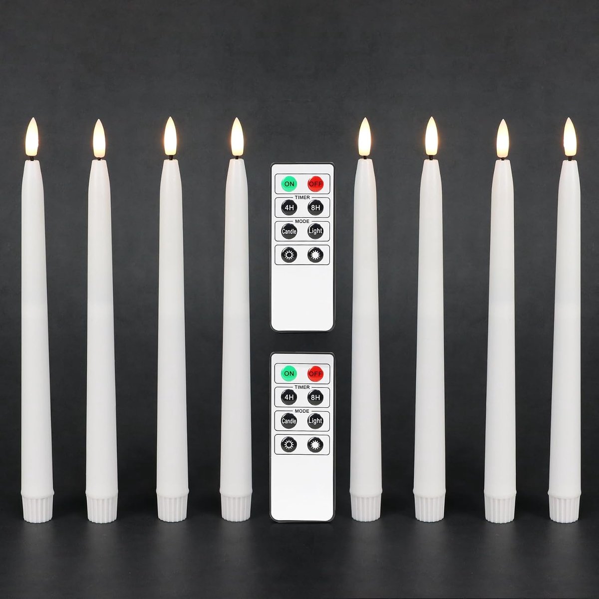 SnelShoppen - Flameless Taper Candles LED Kaarsen met Timer, Batterij Gevoerd, Set van 8, 11 Inch, Wit, Echt Wax Afwerking voor Feest, Tuin en Binnen