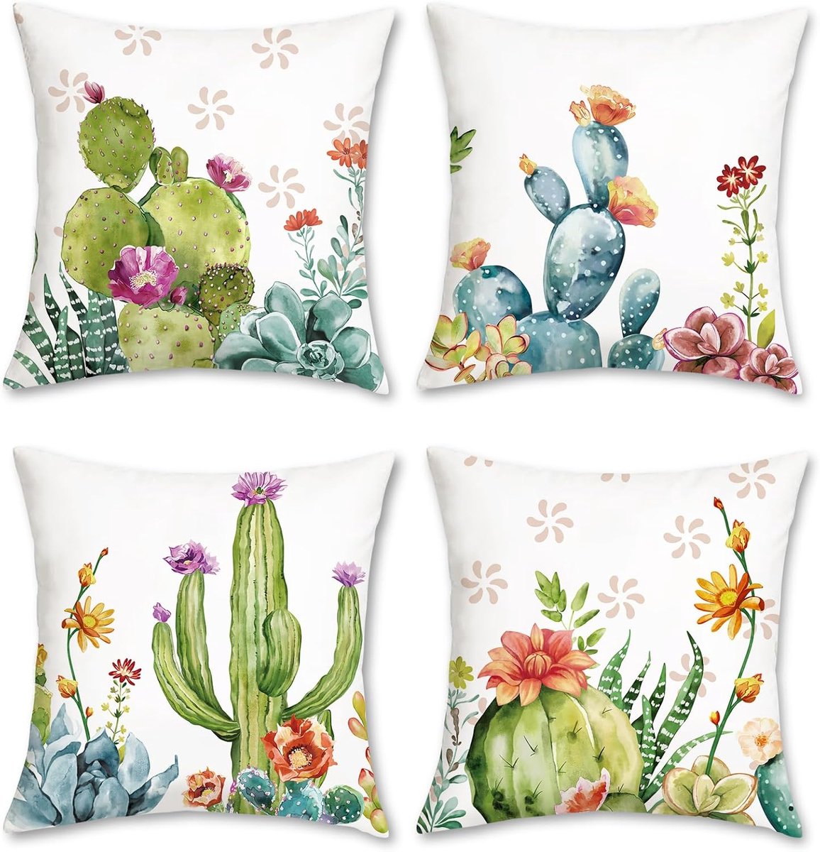 SnelShoppen - Set van 4 Tropische Cactus Kussenhoezen 45x45cm Soft Velvet Bloemen Bladeren Succulenten Decoratieve Pillows voor Sofa Tuin Patio Buiten