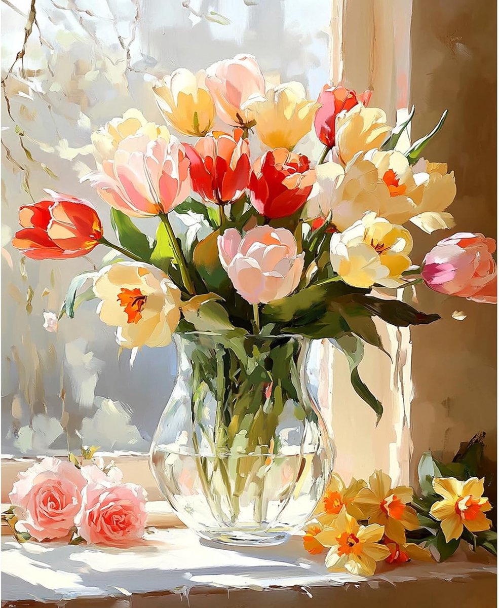 SnelShoppen - Schilderen op Nummer voor Volwassenen - Tulpen Schilderij 30x40cm - DIY Acrylverf Kit - Digitale Olieverf - Thuisdecoratie