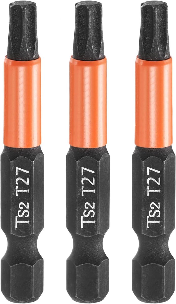 SnelShoppen - Set van 3 Torx-schroevendraaierbits T27, 50 mm, 1/4 inch (6,35 mm), magnetisch, zeskantige schacht, S2-staal, voor stevig schroeven en b
