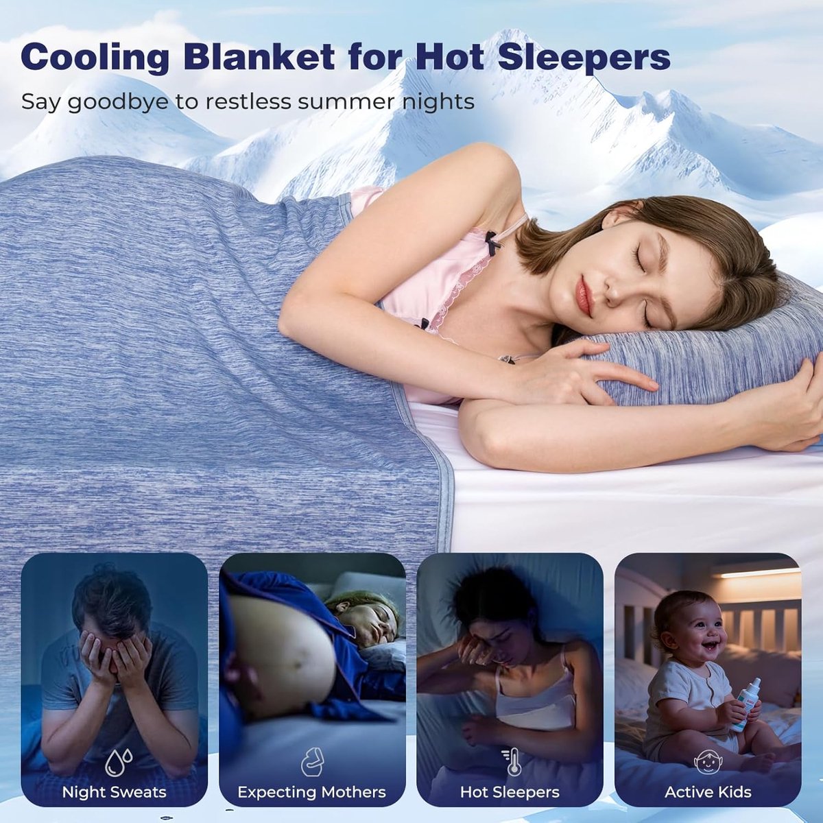 SnelShoppen - Luxear zelfkoelende deken Arc-Chill 2-in-1, Q-Max 0,5, dubbelzijdig dun katoen, koeldeken voor volwassenen, kinderen, sprei, babydeken,